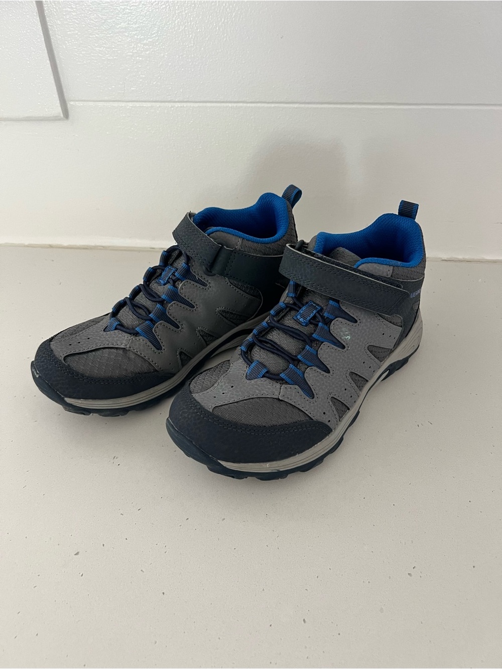 Merrell Kids Mid Hiking Boots Gray Blue Hook & Loop Size 2